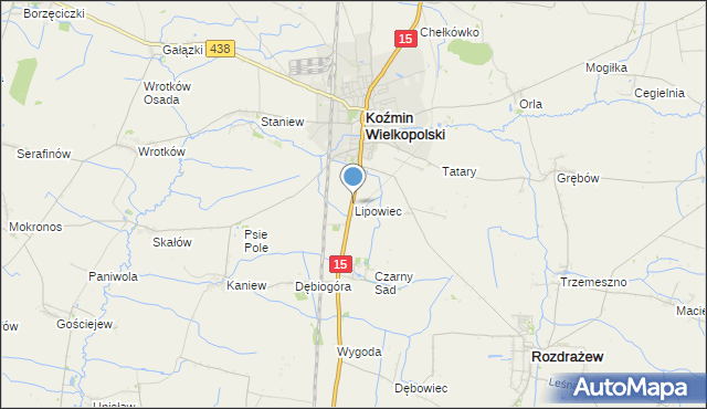 mapa Lipowiec, Lipowiec gmina Koźmin Wielkopolski na mapie Targeo